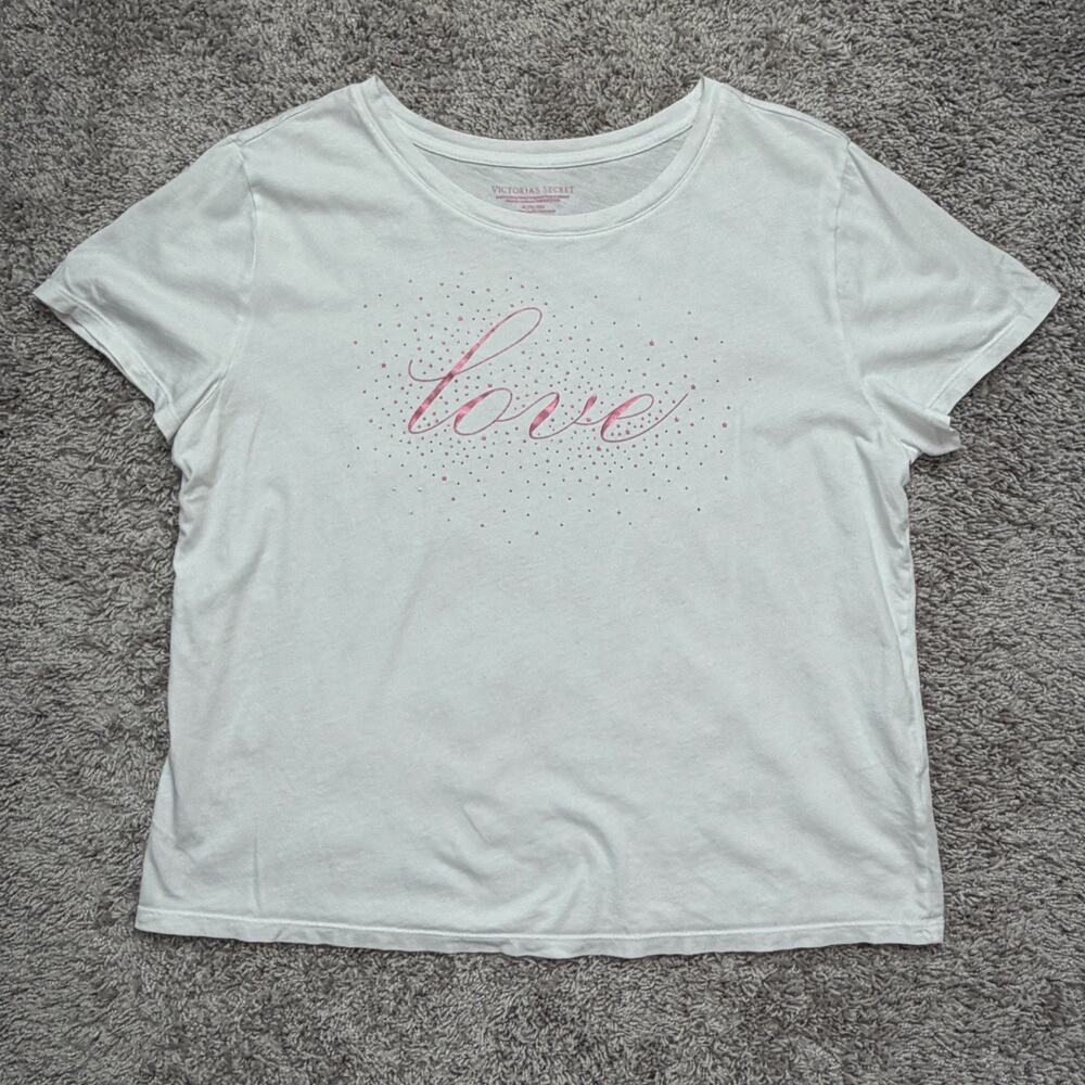 Victoria’s Secret White Pajama Top Size M “Love”, 100% Cotton, Loungewear, Fresh